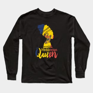 Moldovan Queen Moldova Flag Afro Roots Long Sleeve T-Shirt